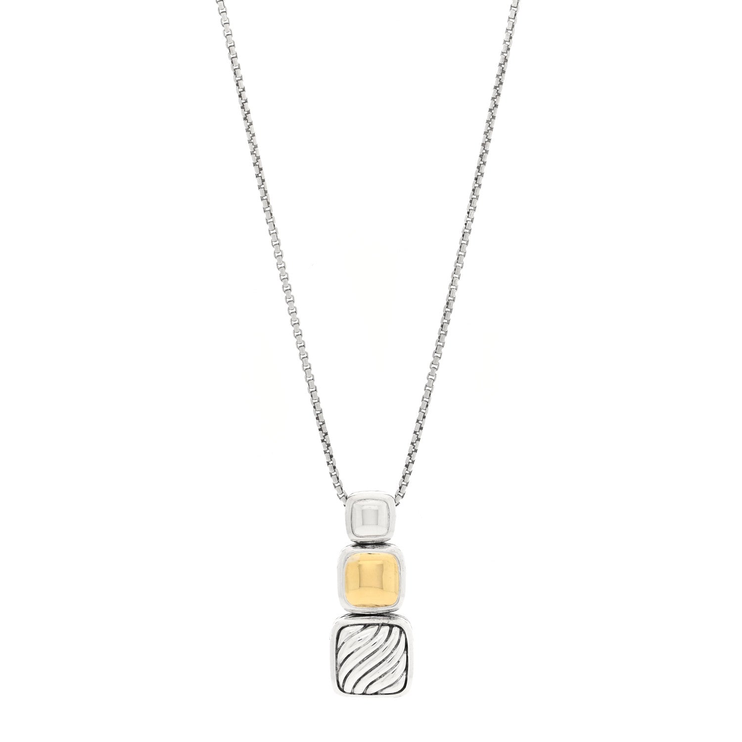 David Yurman Sterling Silver 18K Yellow Gold Chiclet Triple Drop Necklace 1 of 5