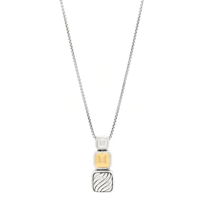 David Yurman Sterling Silver 18K Yellow Gold Chiclet Triple Drop Necklace 1 of 5
