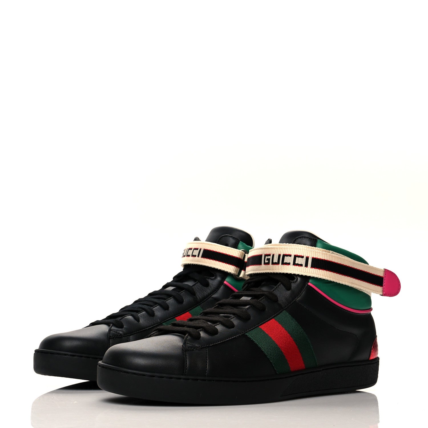 Gucci Calfskin Ayers Web Mens New Ace Stripe High Top Sneakers 11 Black 3 of 8