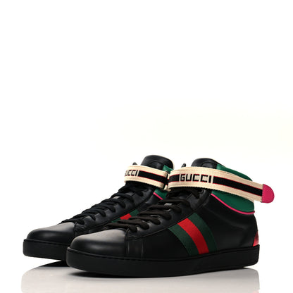 Gucci Calfskin Ayers Web Mens New Ace Stripe High Top Sneakers 11 Black 3 of 8