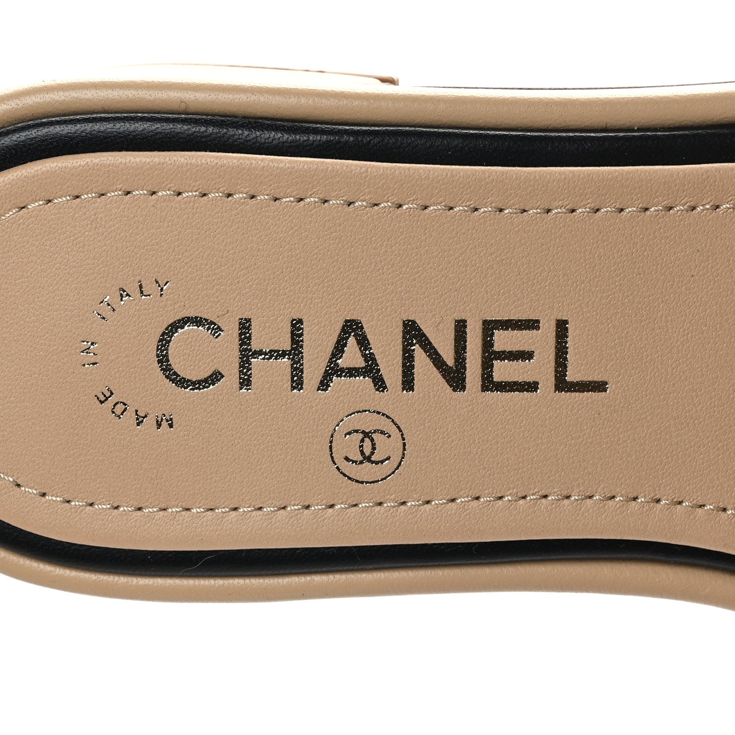 Chanel Lambskin Embroidered Logo Mule 36 Beige Black 8 of 9