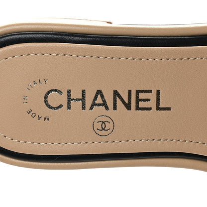 Chanel Lambskin Embroidered Logo Mule 36 Beige Black 8 of 9