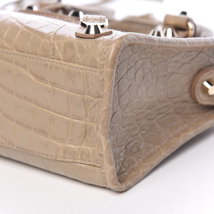 Balenciaga Calfskin Crocodile Embossed Classic Gold Hardware Mini City Beige Latte 7 of 10