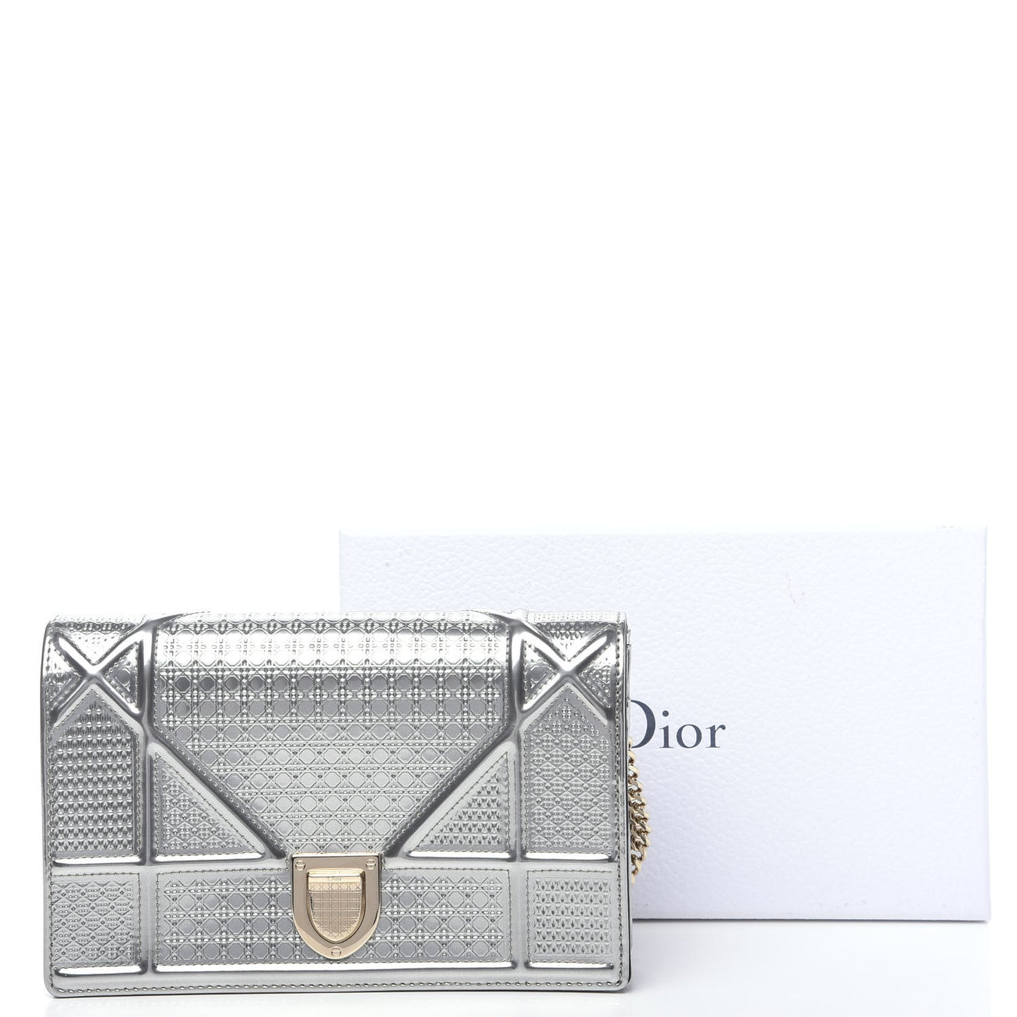 Metallic Patent Micro-Cannage Diorama Wallet on Chain Pouch Silver