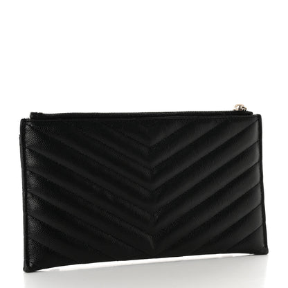 Saint Laurent Grain De Poudre Chevron Monogram Bill Pouch Black 3 of 10