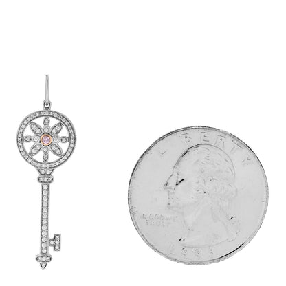 Tiffany Platinum 18K Rose Gold Pink Diamond Daisy Key Pendant 2 of 5