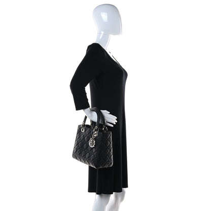 Christian Dior Grained Calfskin Cannage Medium Lady Dior Black 2 of 8