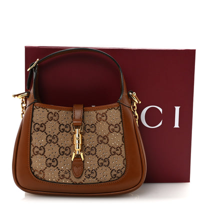 Gucci New Canvas Charisma Calfskin Crystal GG Monogram Mini Jackie 1961 Hobo Camel Ebony 10 of 10