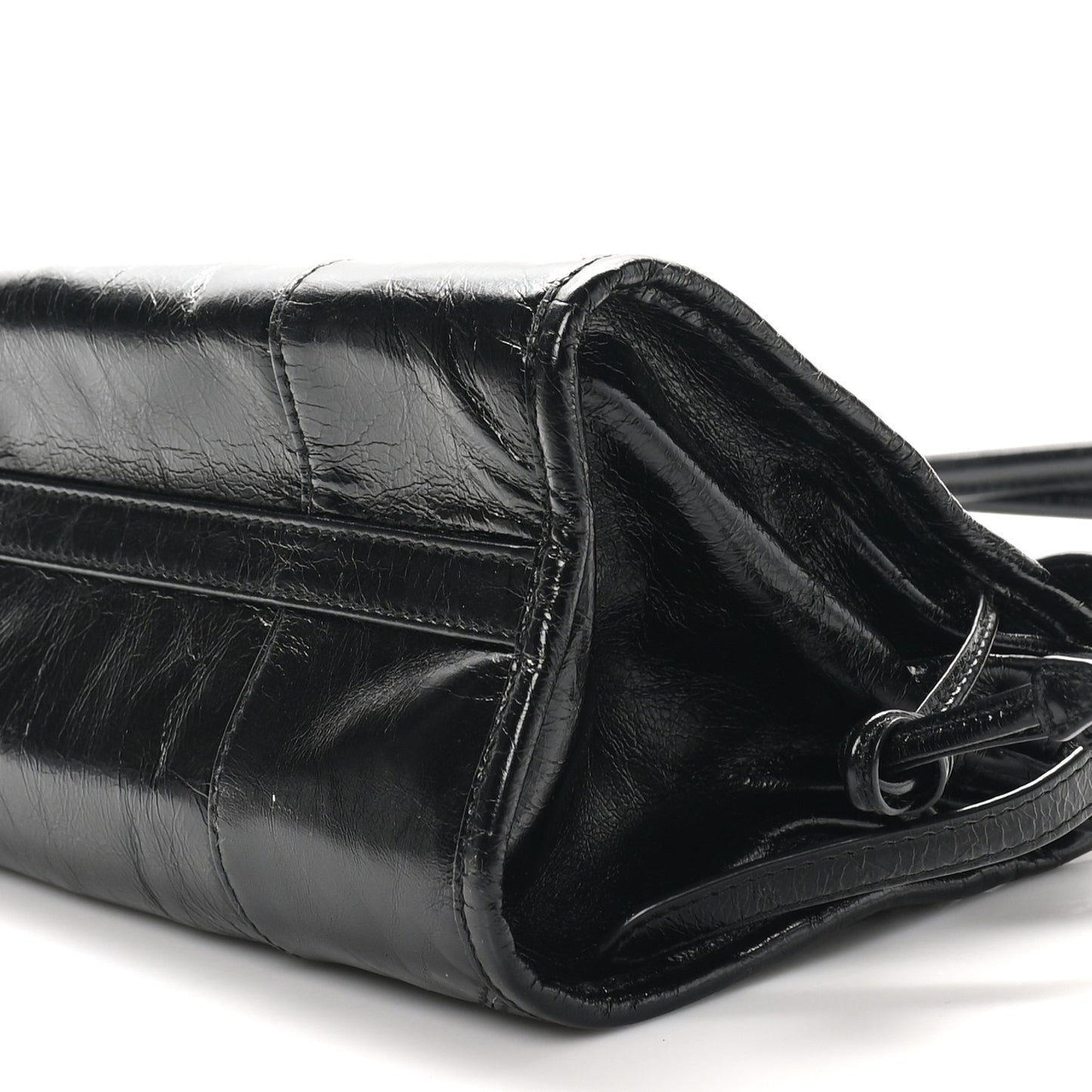Glossy Calfskin Triangle Medium Bonnie Shoulder Bag Black