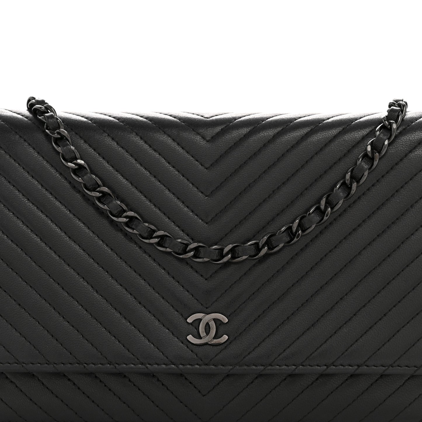 Lambskin Chevron Quilted Wallet On Chain WOC So Black