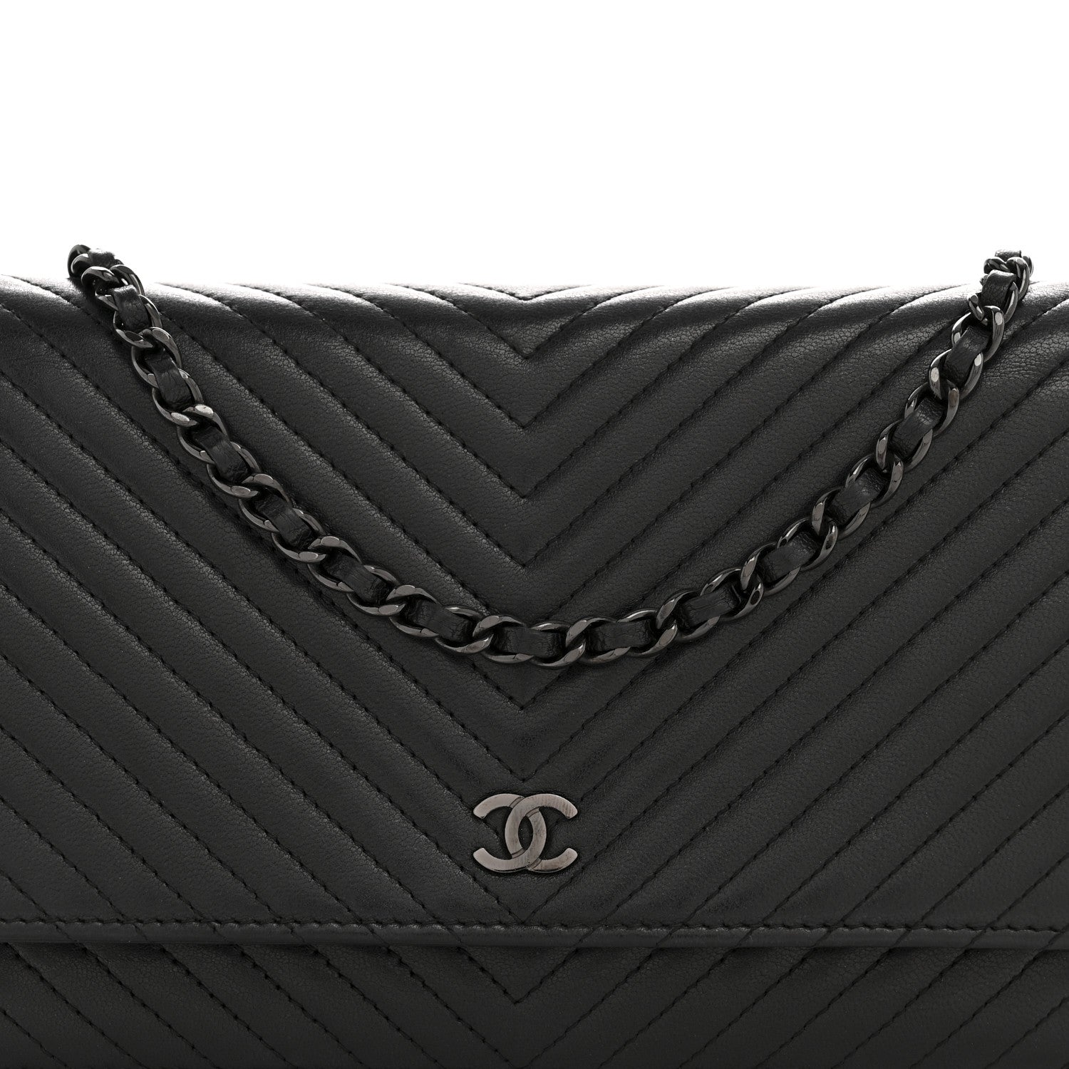 Chanel Lambskin Chevron Quilted Wallet On Chain WOC So Black 9 of 15
