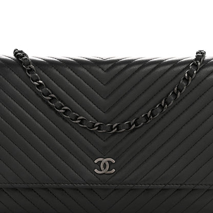Chanel Lambskin Chevron Quilted Wallet On Chain WOC So Black 9 of 15
