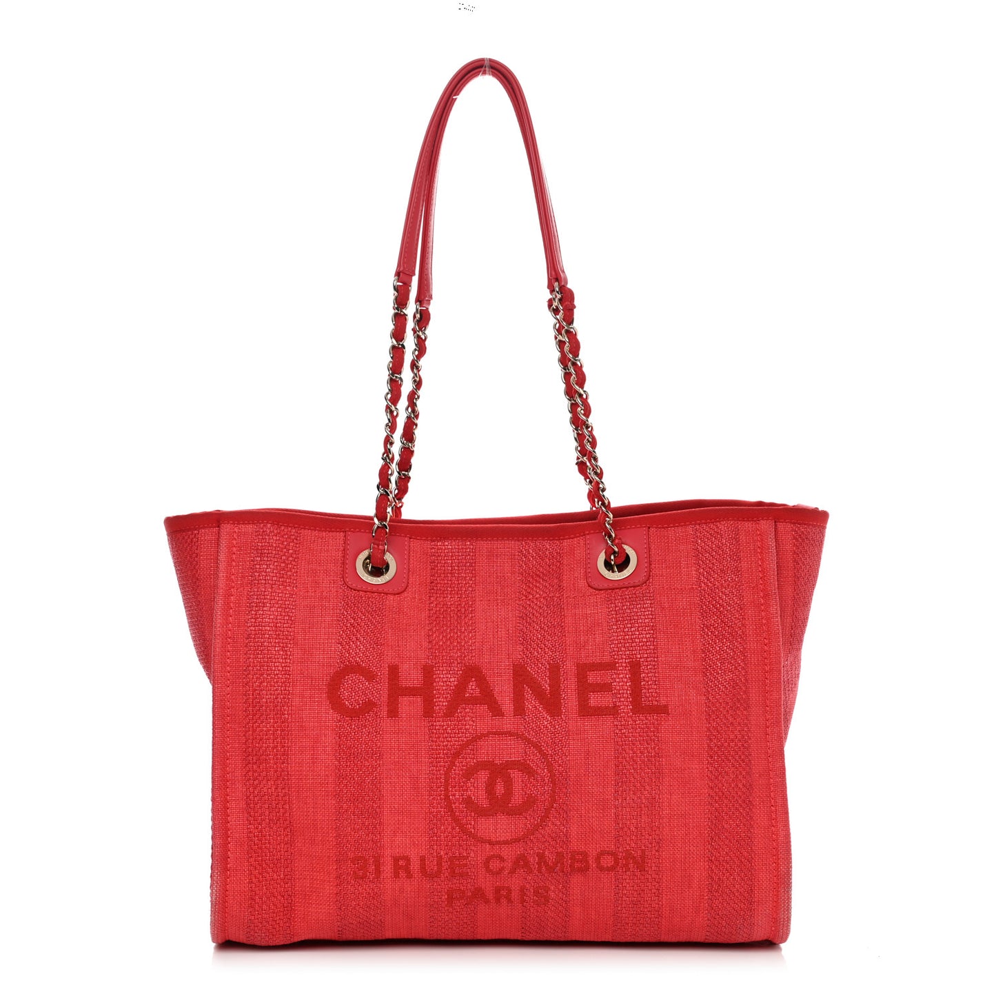 Mixed Fibers Striped Small Deauville Tote Red