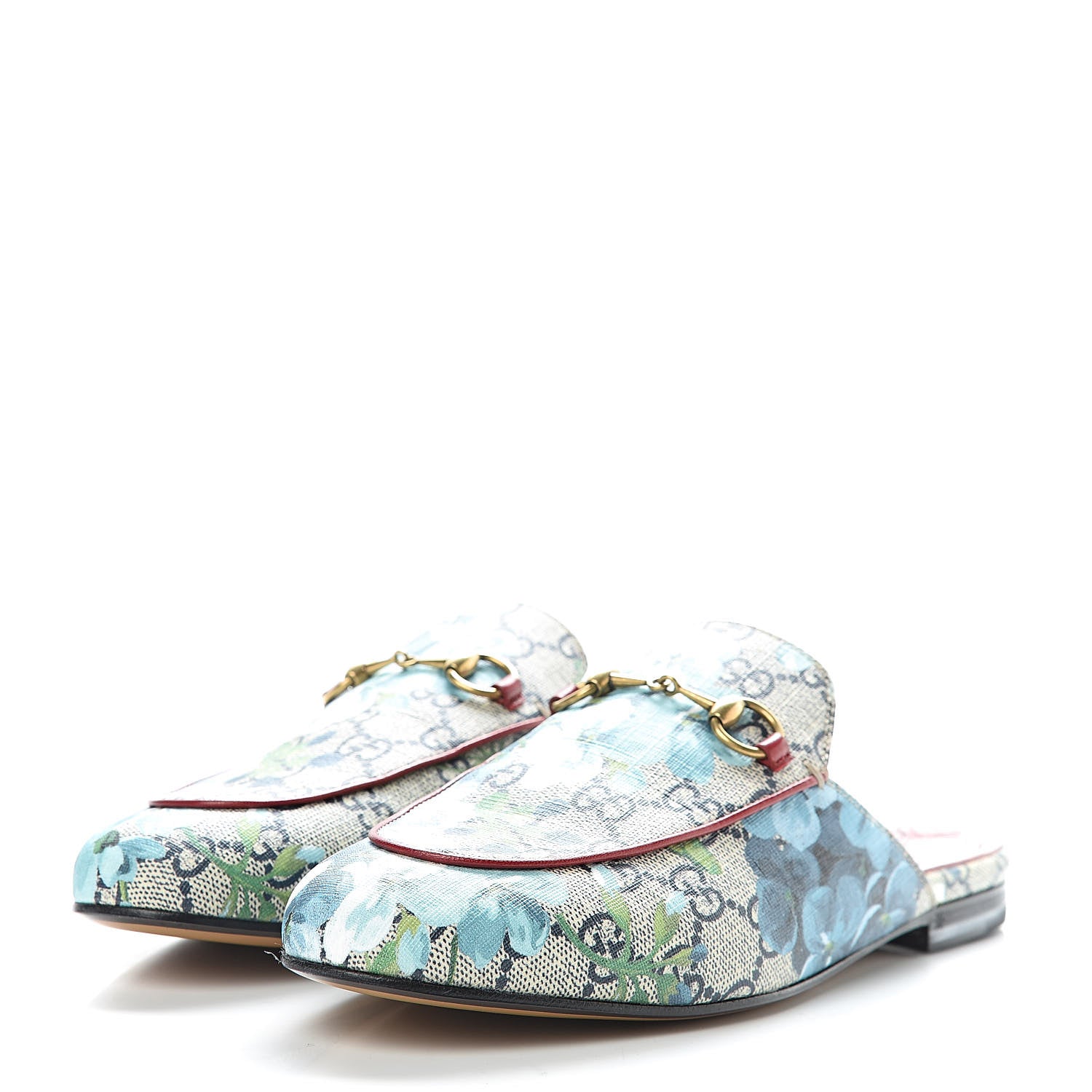 Gucci GG Supreme Monogram Blooms Womens Princetown Slippers 37.5 Beige Blue Navy Hibiscus Red 3 of 9