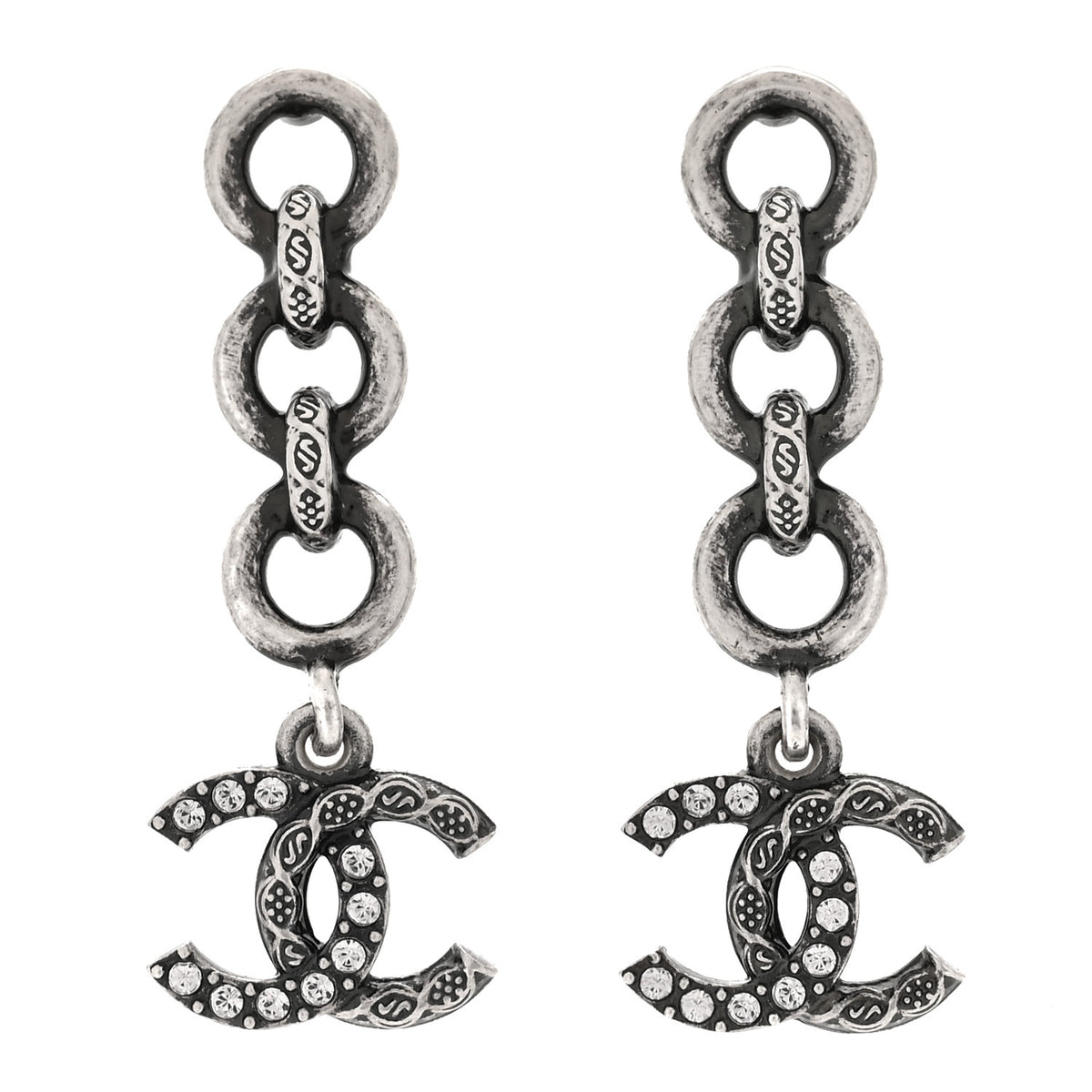 Crystal CC Chain Drop Earrings Silver