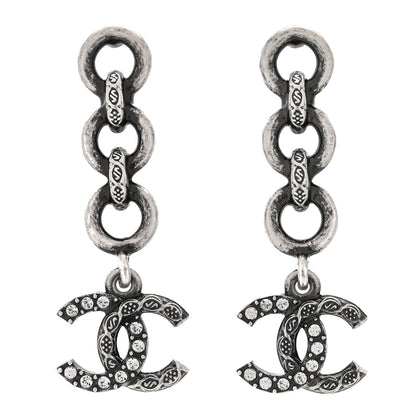 Chanel Crystal CC Chain Drop Earrings Silver 1 of 5