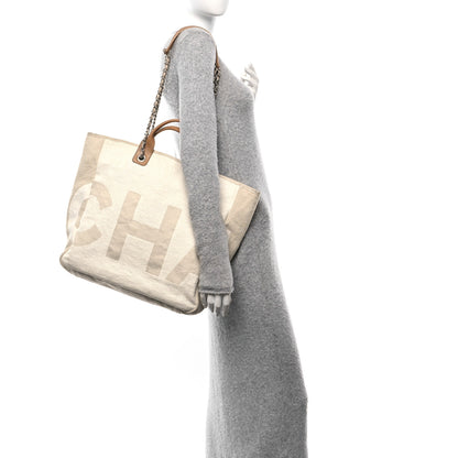 Chanel Canvas Large Shopping Tote White Beige 2 of 11