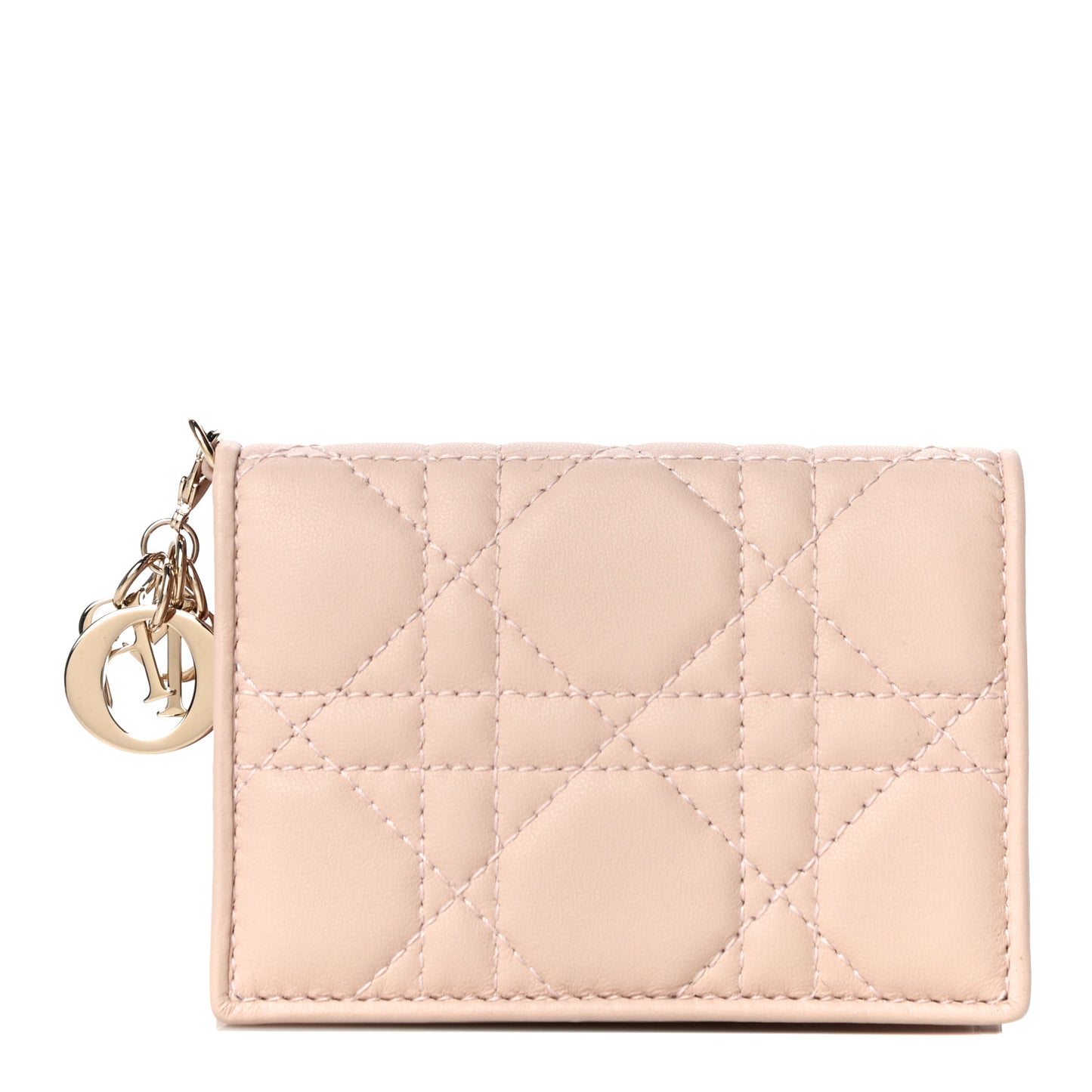 Lambskin Cannage Small Lady Dior Flap Card Holder Light Pink