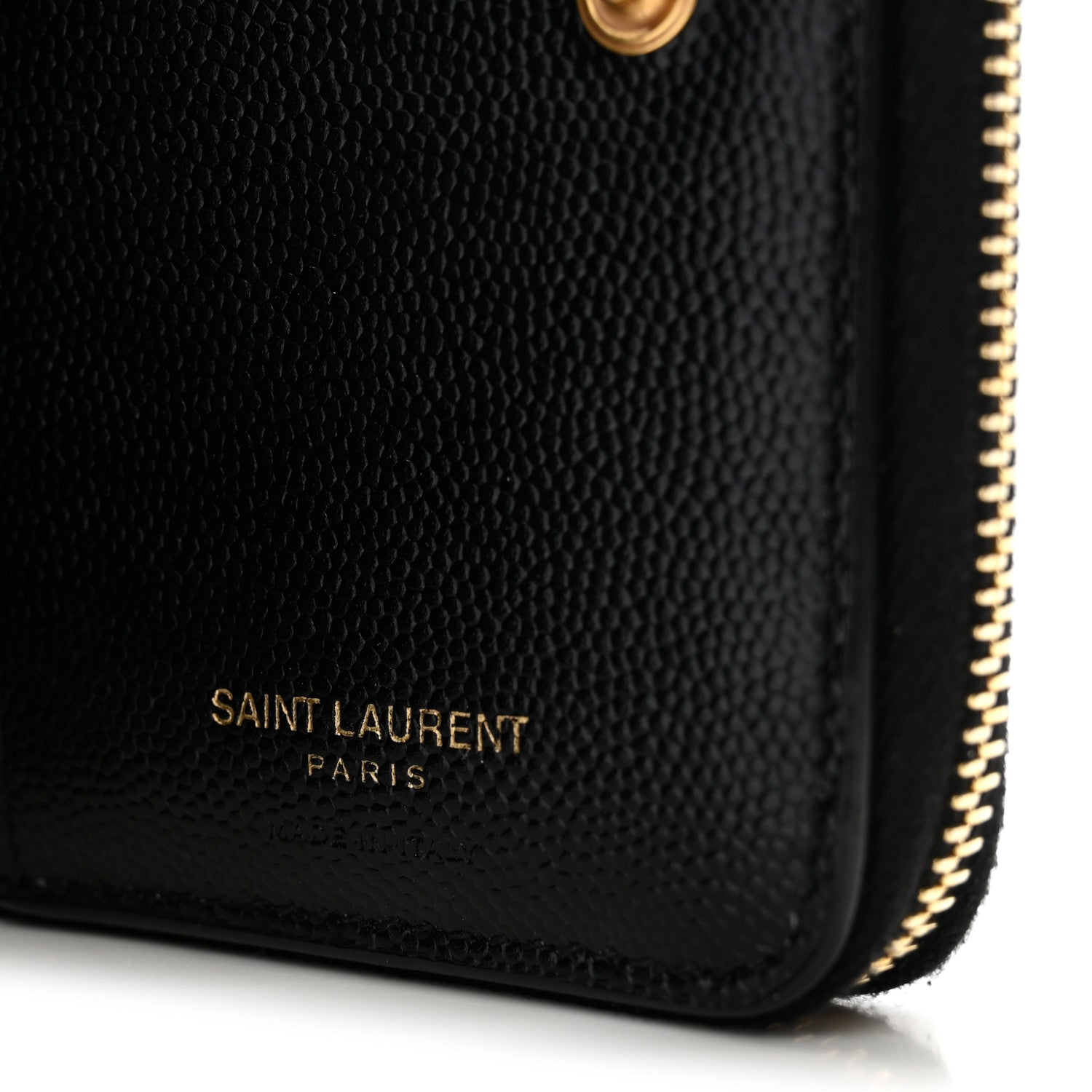 Saint Laurent Grain De Poudre Matelasse Chevron Monogram Compact Zip Around Wallet Black 6 of 6