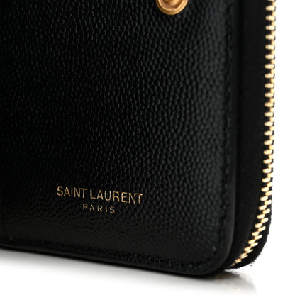Saint Laurent Grain De Poudre Matelasse Chevron Monogram Compact Zip Around Wallet Black 6 of 6