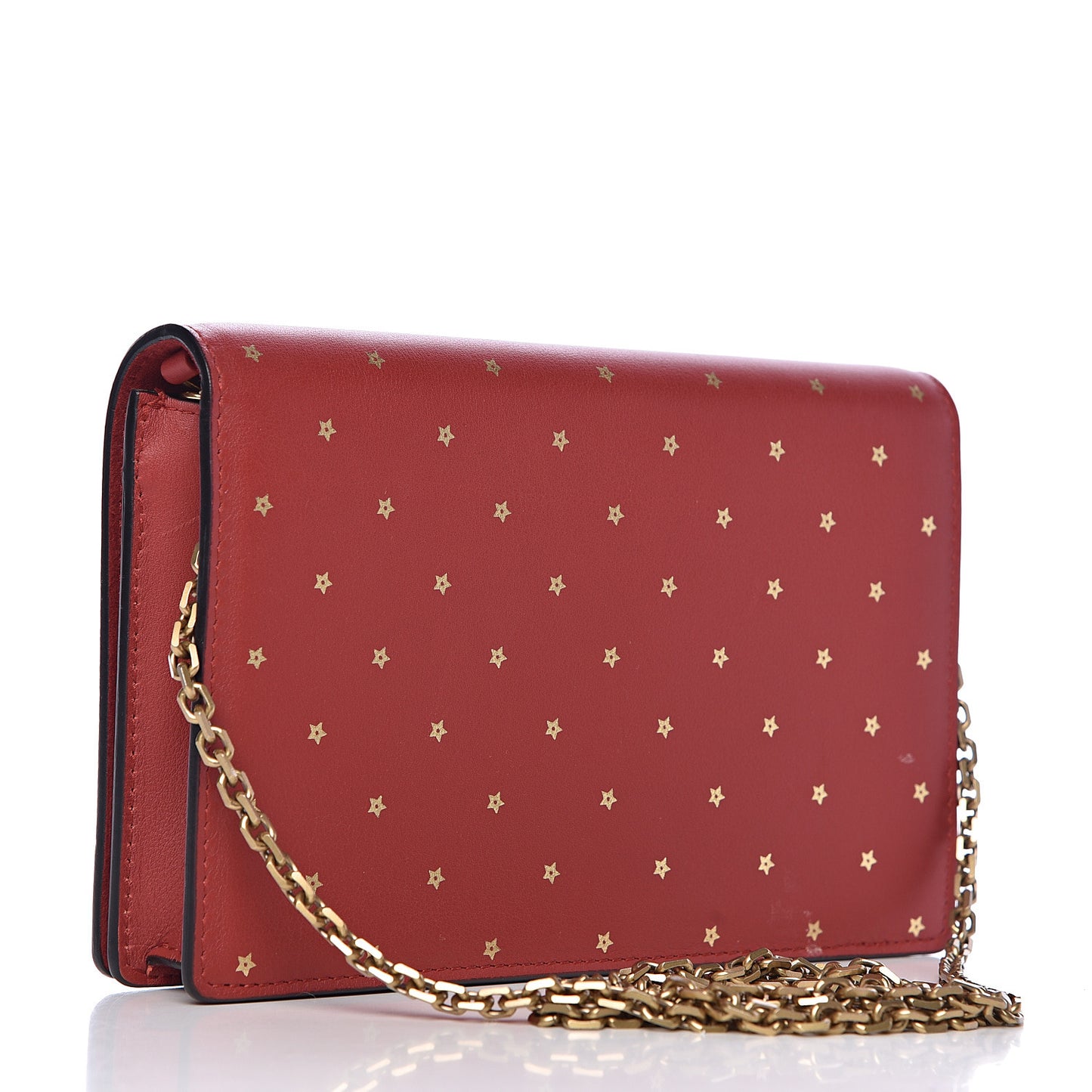 Calfskin Embossed Stars Wallet on Chain Rouge Gold