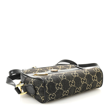 Gucci Jacquard Black Denim GG Monogram Textured Dollar Calfskin Mini Ophidia Shoulder Bag Black Ivory 4 of 10