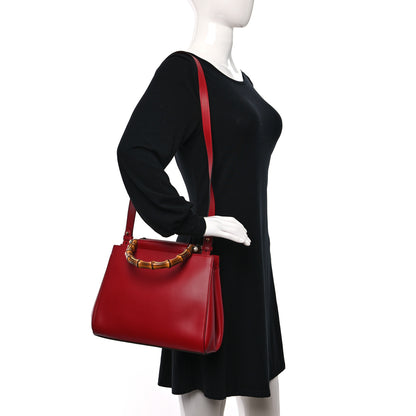 Gucci Nappa Bamboo Small Nymphaea Top Handle Hibiscus Red 2 of 10
