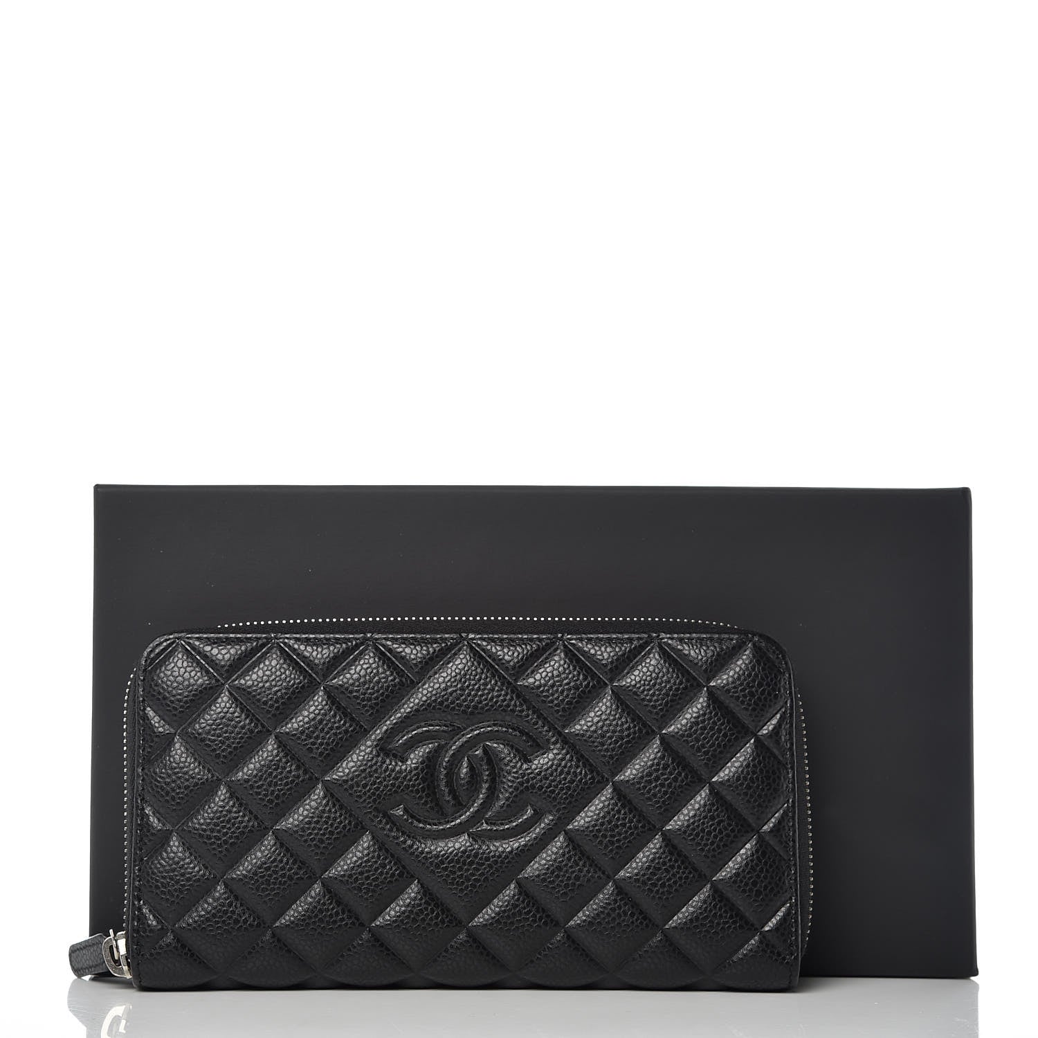 Chanel Caviar Quilted Diamond CC Gusset Zip Around Wallet Black 11 of 11