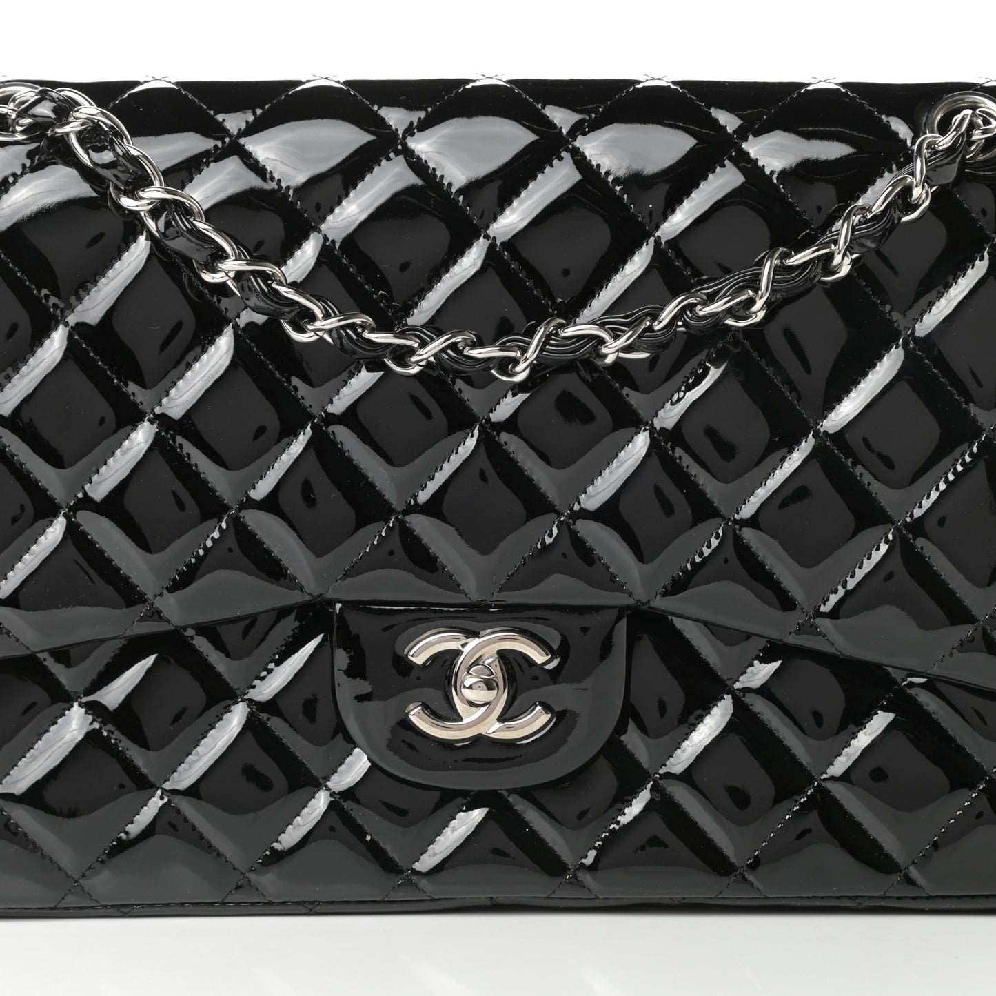 Patent Quilted Jumbo Double Flap Black
