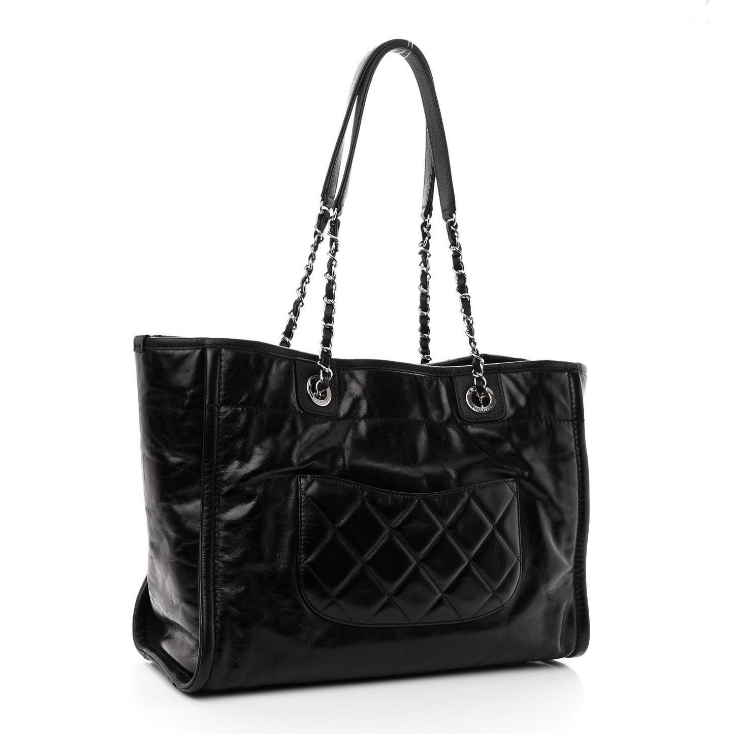 Glazed Calfskin Small Deauville Tote Black