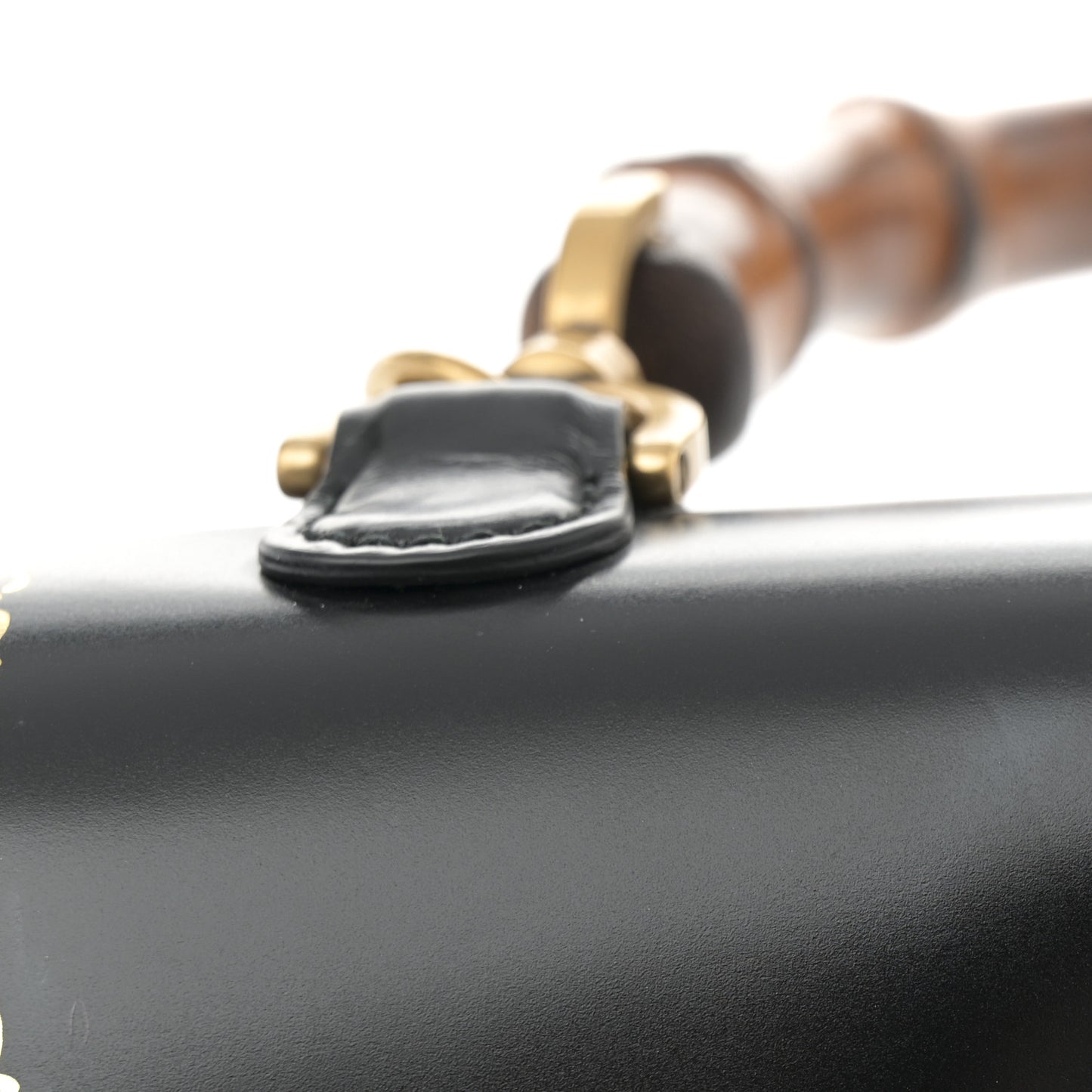 Calfskin Frame Print Bamboo Top Handle Bag Black