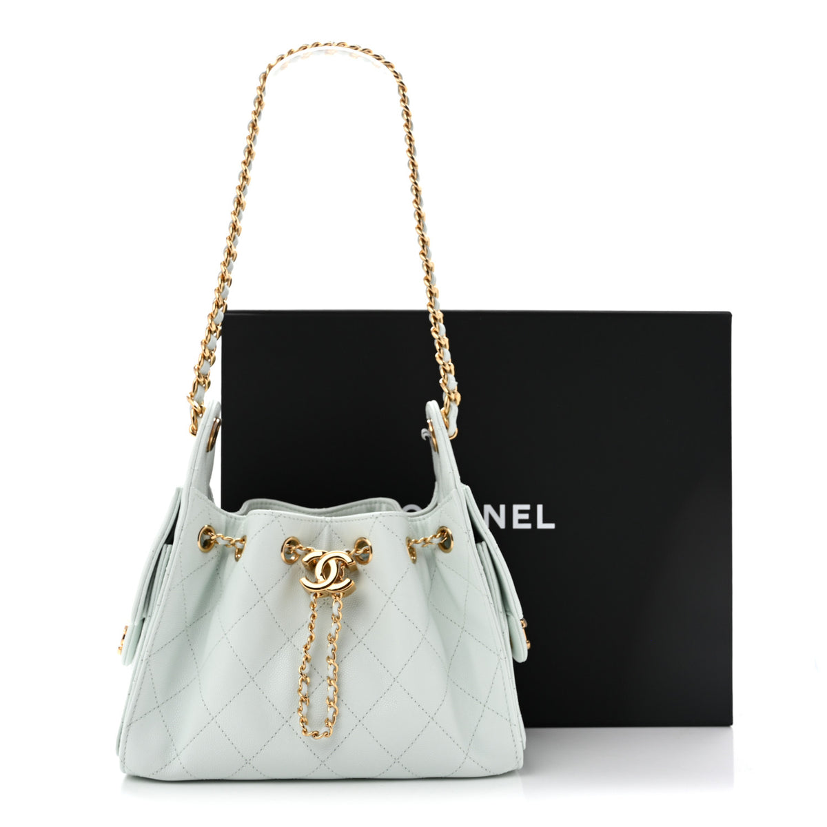 Chanel Caviar Quilted Mini Chanel 25 Handbag Light Blue 20 of 21