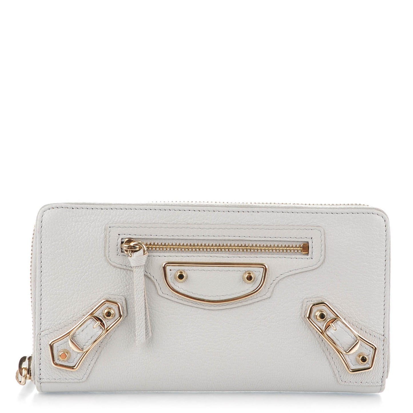 Chevre Metallic Edge Zip Around Wallet Gris Perle