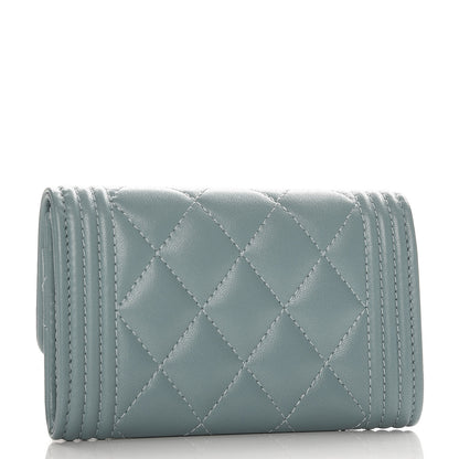 Chanel Lambskin Quilted Boy Card Holder Wallet Light Blue 3 of 9