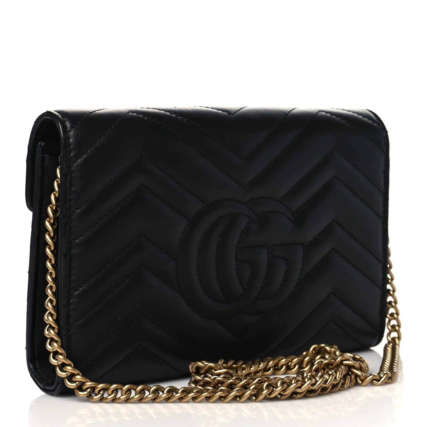 Gucci Calfskin Matelasse GG Marmont Chain Wallet Black 3 of 6