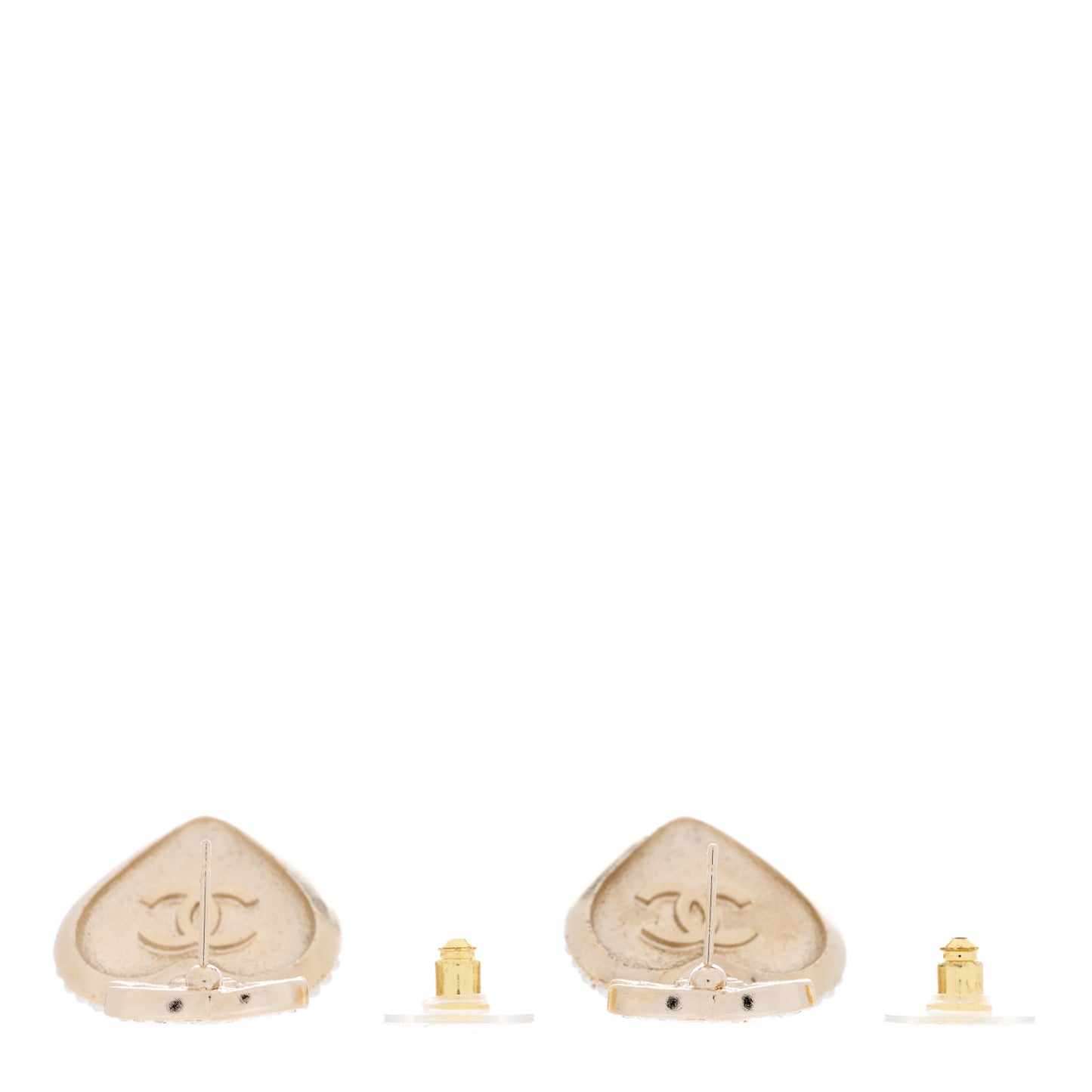 Pearl Crystal CC Heart Drop Earrings Gold White