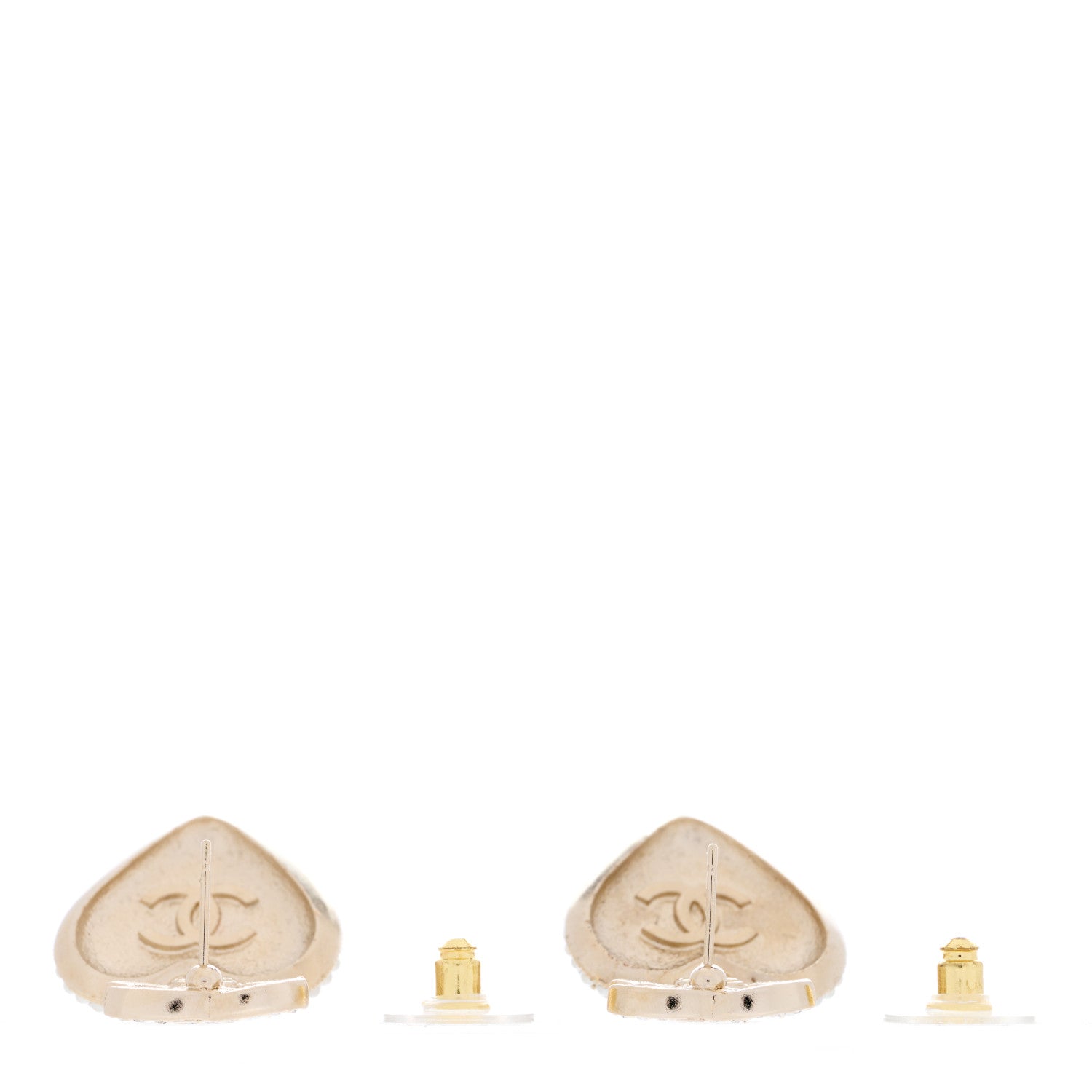 Chanel Pearl Crystal CC Heart Drop Earrings Gold White 3 of 4