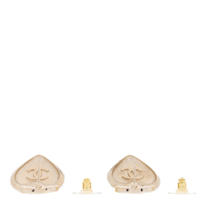 Chanel Pearl Crystal CC Heart Drop Earrings Gold White 3 of 4
