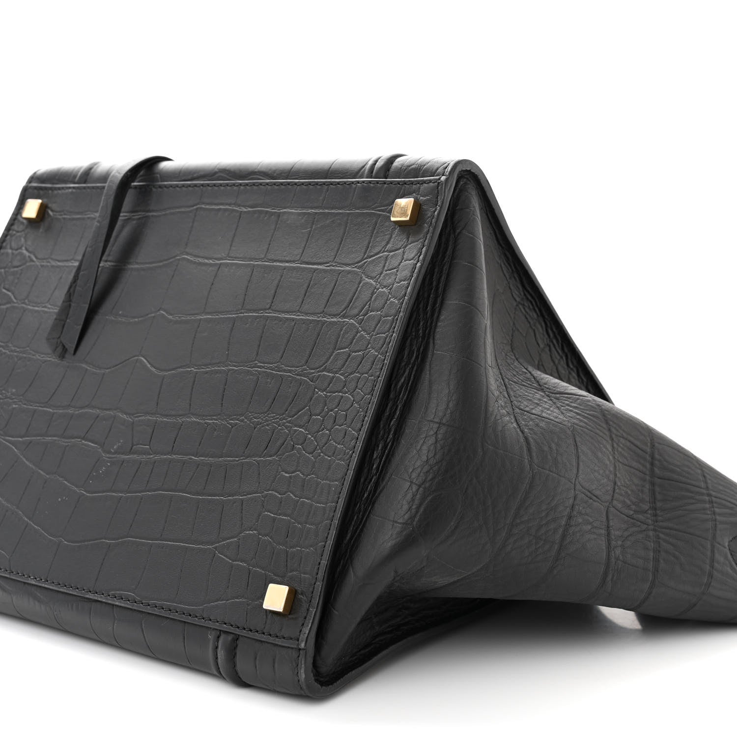 Celine Crocodile Embossed Calfskin Medium Phantom Luggage Black 10 of 13