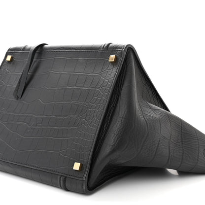 Celine Crocodile Embossed Calfskin Medium Phantom Luggage Black 10 of 13