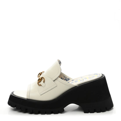 Gucci Cordovan Lux Womens Harald Horsebit Platform Slide Sandals 37.5 Dusty White 1 of 9