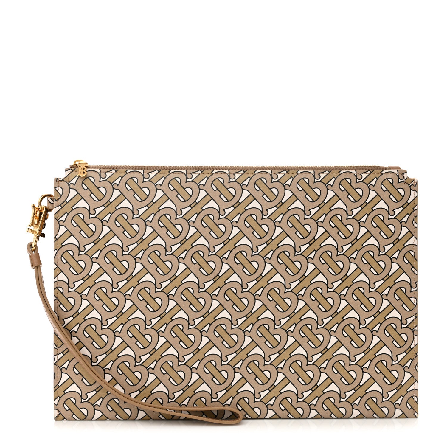 Burberry Calfskin Monogram Panola Zip Pouch Beige 1 of 10