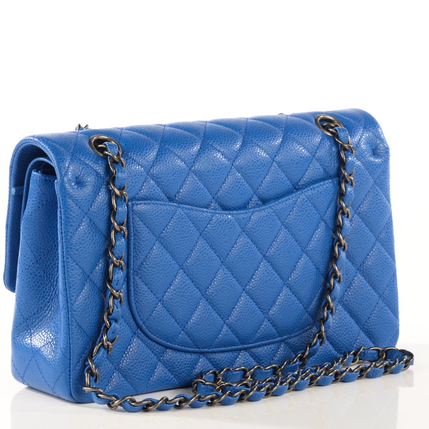 Caviar Quilted Medium Double Flap Blue