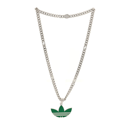 Gucci X ADIDAS Enamel Trefoil Gourmette Pendant Necklace Silver Green 3 of 5