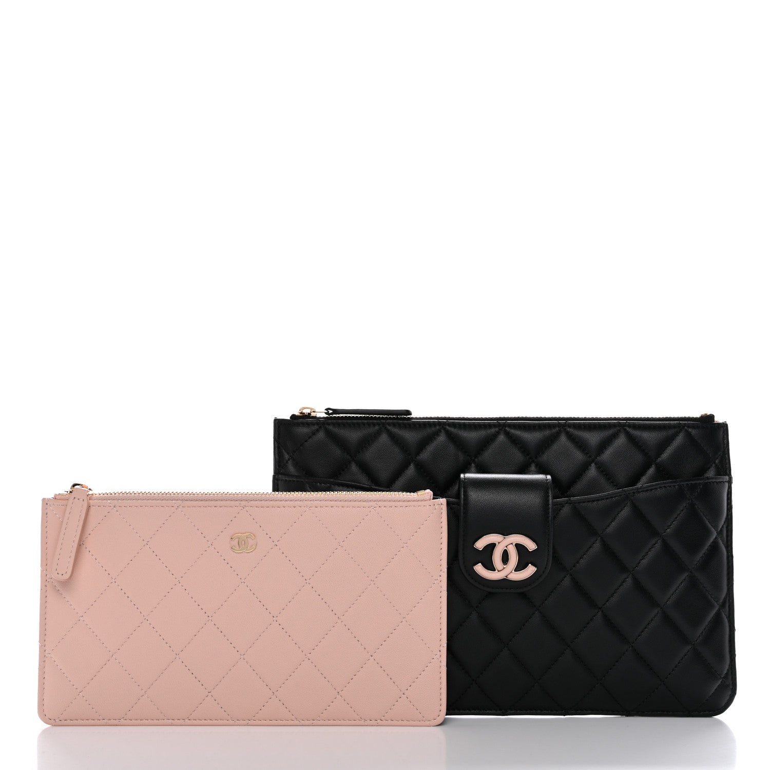 Chanel Lambskin Quilted Sunset Boulevard Pouch Case Black Pink 3 of 8