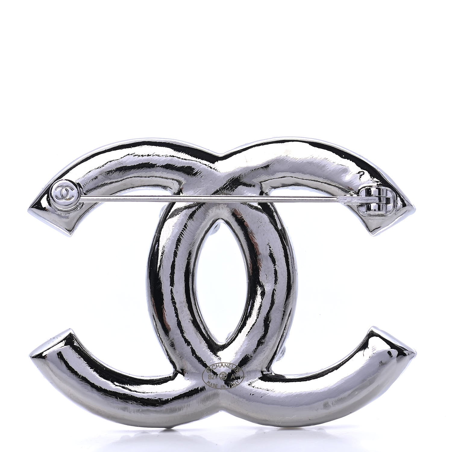 Chanel Pearl Crystal CC Brooch Silver 2 of 3