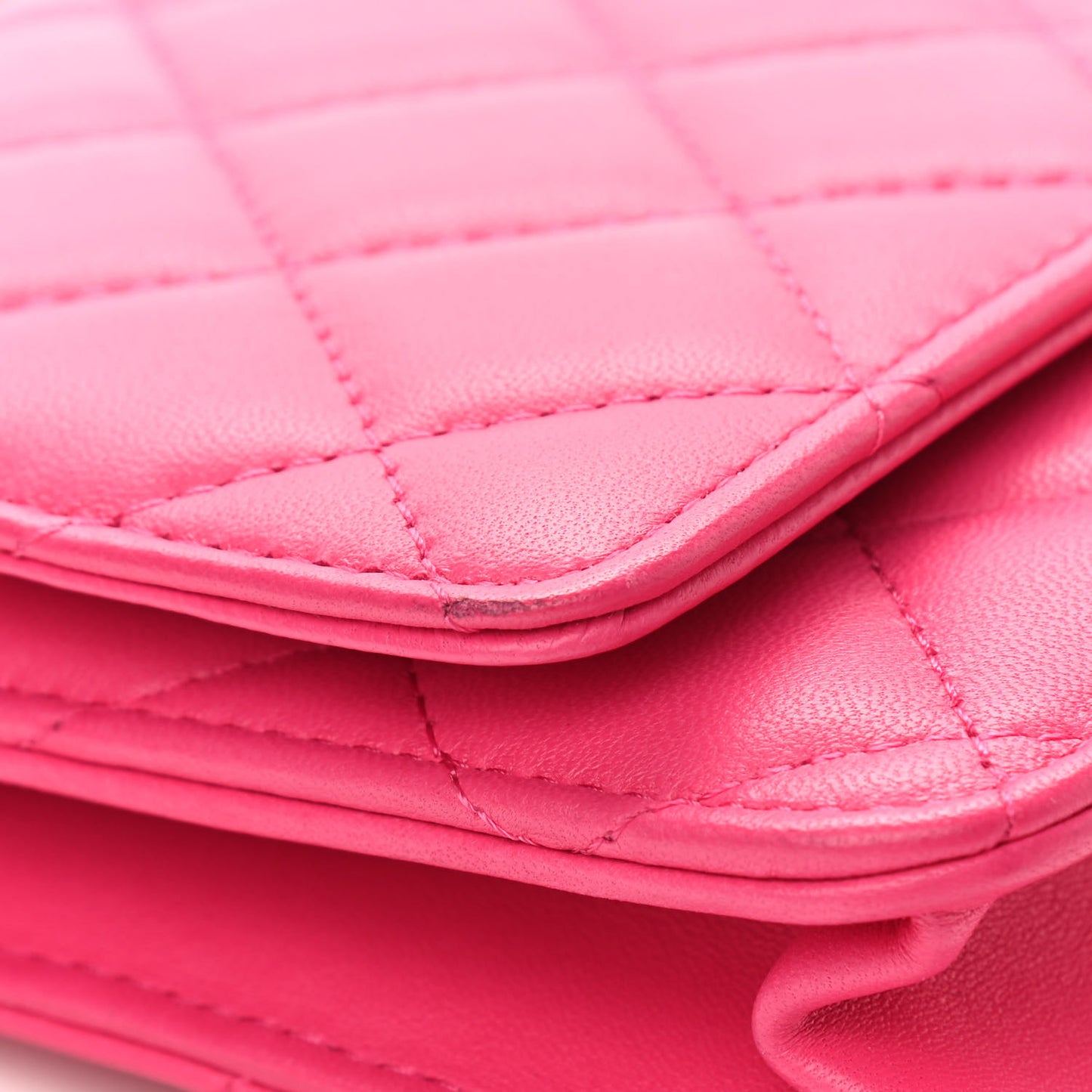 Lambskin Quilted Wallet On Chain WOC Pink