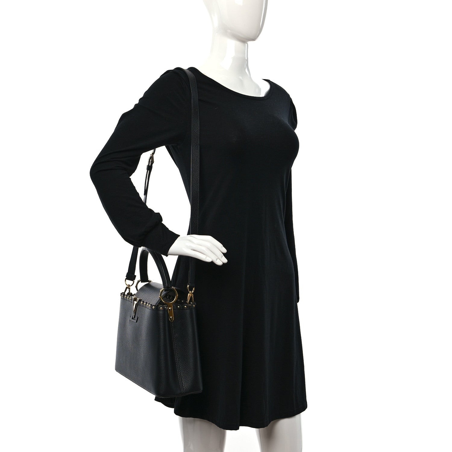 Louis Vuitton Taurillon Studded Capucines PM Black 3 of 8