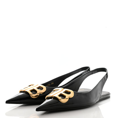 Balenciaga Patent BB Knife Pointy Toe Slingback Flats 39 Black 3 of 12