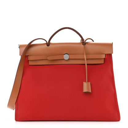 Hermes Vache Hunter Toile Herbag Zip 39 MM Rouge Tomate Natural 3 of 11